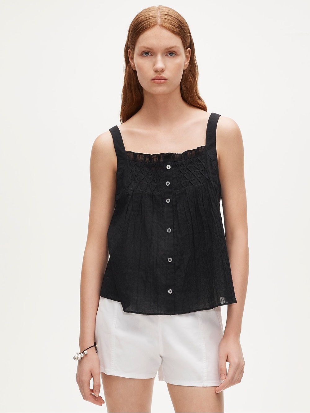 J.CREW Smocked Crinkle Button-Front Tank Top Black Size M